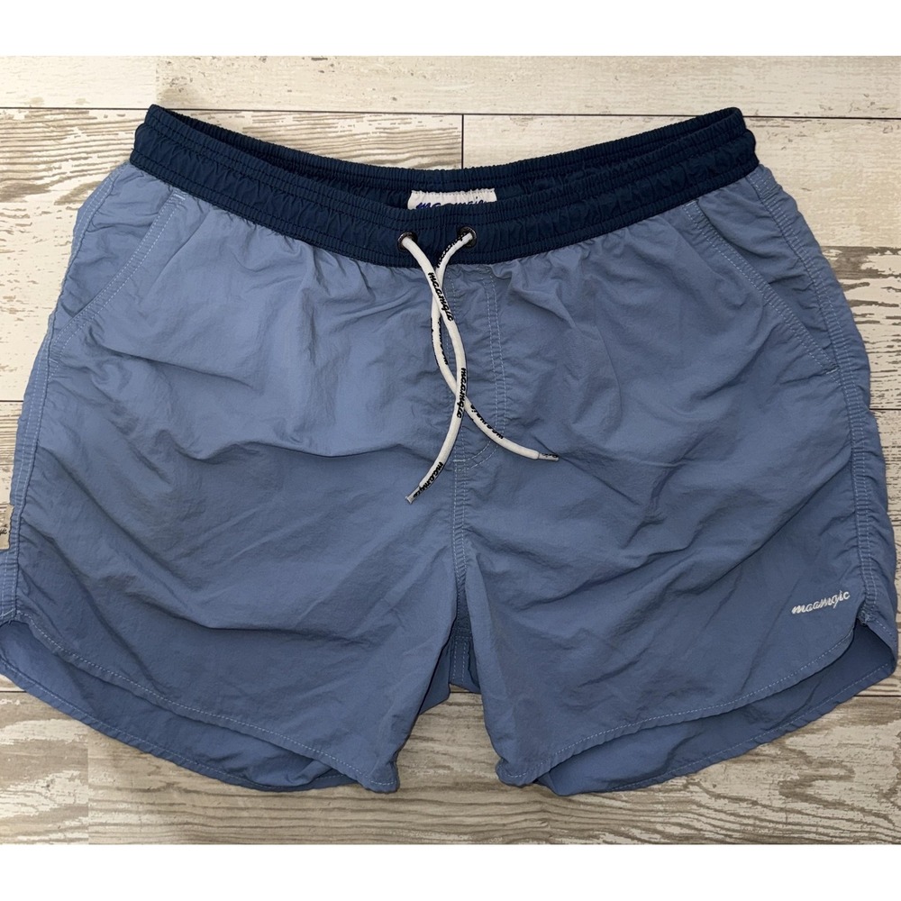 Maamgic Swim Shorts Mens XL Blue Elastic Waist Lined Drawstring Pockets Trunks
